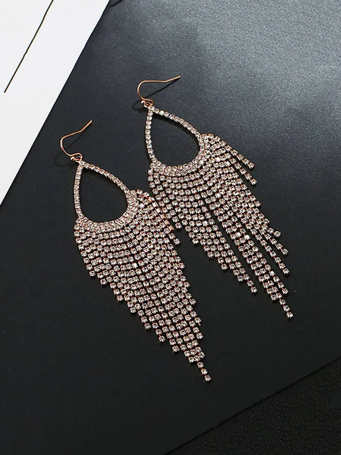 Earrings Yellow Chimes Yellow Chimes Crystal Earrings for Women White Crystal Rose Gold Plated Danglers Earrings for Women and Girls