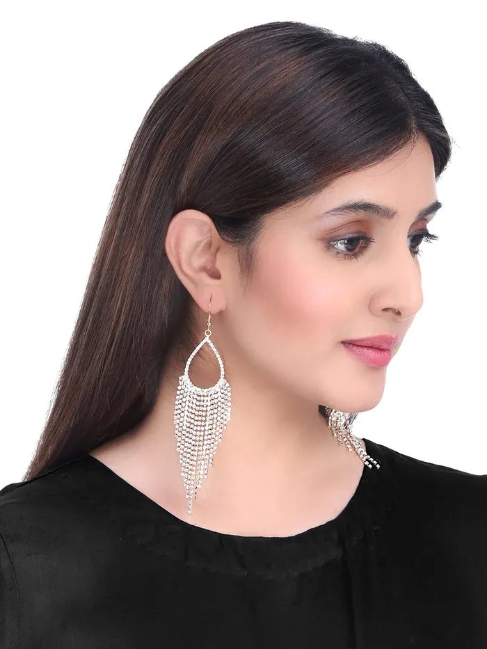 Earrings Yellow Chimes Yellow Chimes Crystal Earrings for Women White Crystal Rose Gold Plated Danglers Earrings for Women and Girls