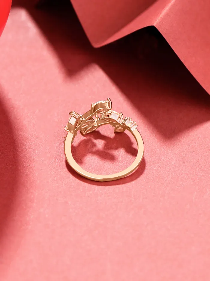 Earrings Yellow Chimes Yellow Chimes Crystal Rings For Women Adjustable Ring Leafy Shaped Crystal Ring Valentine Special Rose Gold Plated Finger Ring for Girls Birthday Gift For Girls Anniversary Gift for Wife