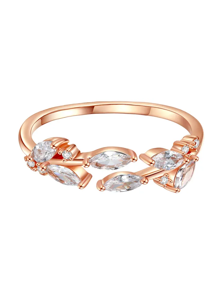 Earrings Yellow Chimes Yellow Chimes Crystal Rings For Women Adjustable Ring Leafy Shaped Crystal Ring Valentine Special Rose Gold Plated Finger Ring for Girls Birthday Gift For Girls Anniversary Gift for Wife