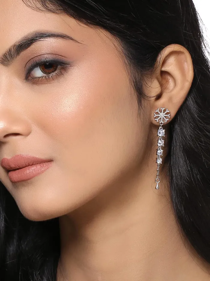 Earrings Yellow Chimes Yellow Chimes Dangler Earrings for Women with White Crystal Silvertoned Glamour Spark Dangler Drop Earrings For Women Girls