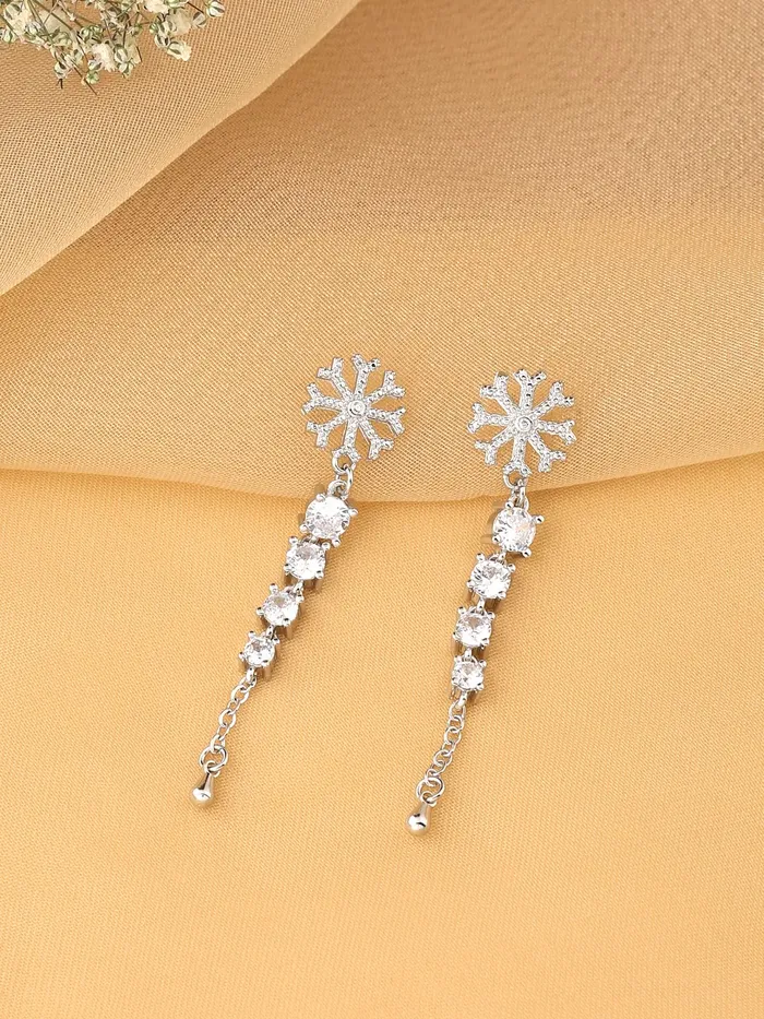Earrings Yellow Chimes Yellow Chimes Dangler Earrings for Women with White Crystal Silvertoned Glamour Spark Dangler Drop Earrings For Women Girls