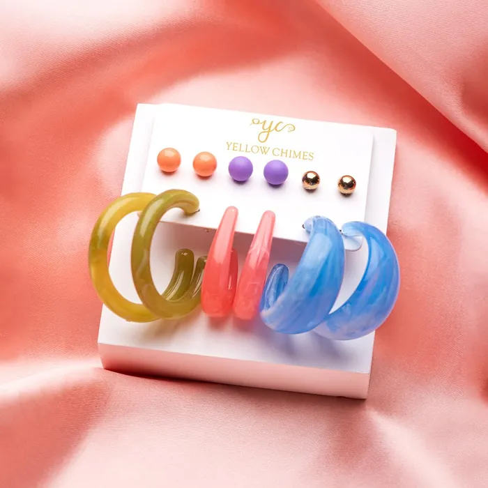 Earrings Yellow Chimes Yellow Chimes Earrings for Women and Girls Combo of 6 Pairs Hoop and Stud Earrings for Women Multicolour Earrings for Girls Birthday Gift for Women Anniversary Gift for Wife