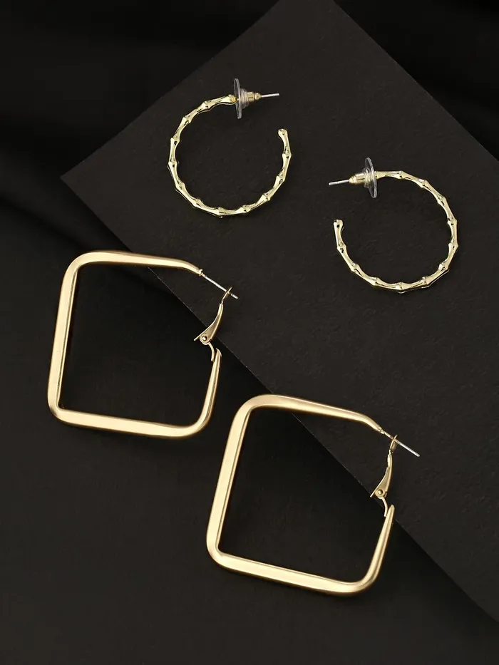 Earrings Yellow Chimes Yellow Chimes Earrings for Women and Girls Fashion Golden Hoop Earrings Combo of 2 Pairs Geometric Hoops Earrings Birthday Gift for Girls Women Anniversary Gift for Wife