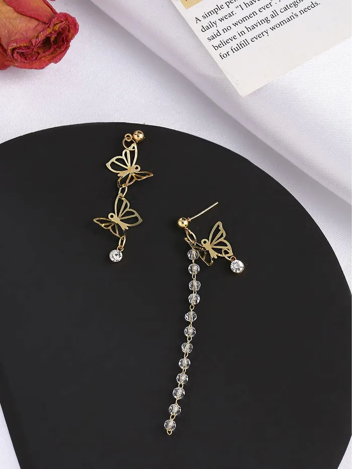 Earrings Yellow Chimes Yellow Chimes Earrings for Women and Girls Pearl Dangler Gold Toned Butterfly Mismatch Designed Long Danglers Earrings Birthday Gift for girls and women Anniversary Gift for Wife