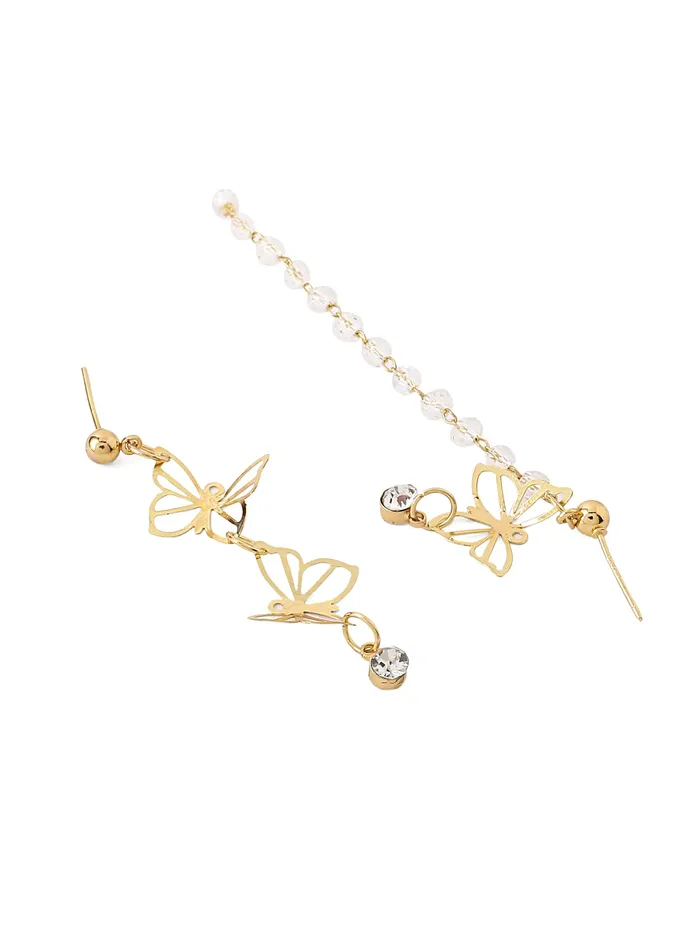 Earrings Yellow Chimes Yellow Chimes Earrings for Women and Girls Pearl Dangler Gold Toned Butterfly Mismatch Designed Long Danglers Earrings Birthday Gift for girls and women Anniversary Gift for Wife
