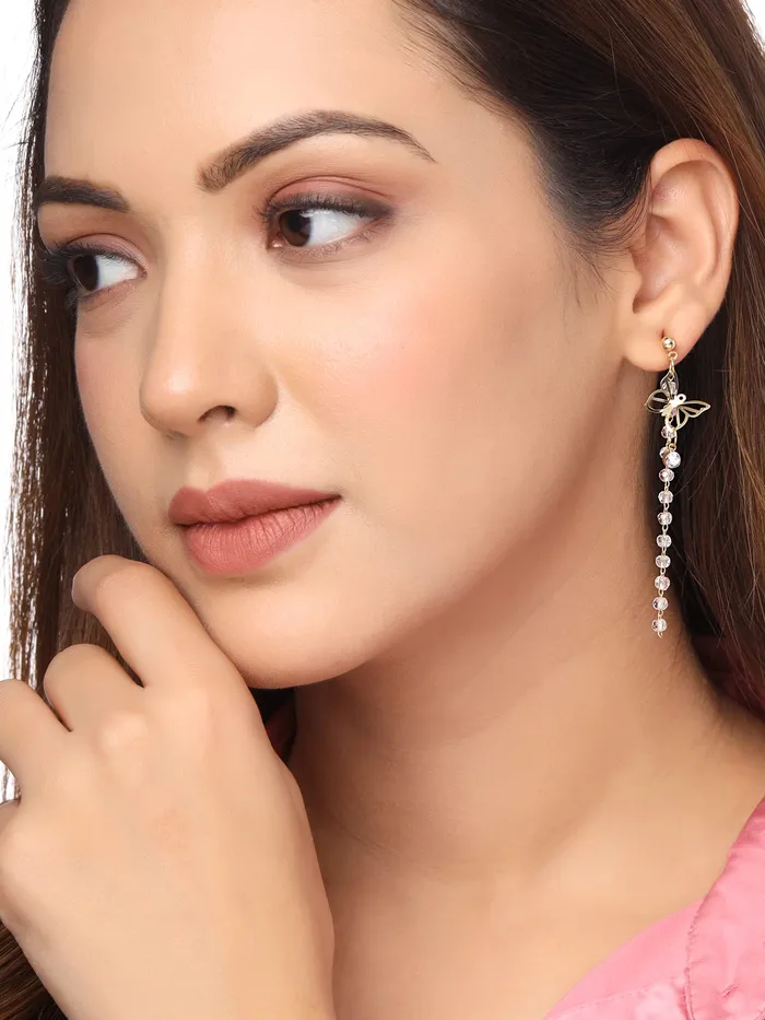 Earrings Yellow Chimes Yellow Chimes Earrings for Women and Girls Pearl Dangler Gold Toned Butterfly Mismatch Designed Long Danglers Earrings Birthday Gift for girls and women Anniversary Gift for Wife