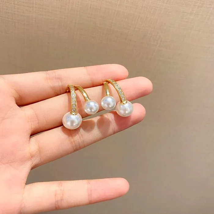 Earrings Yellow Chimes Yellow Chimes Earrings For Women Gold Tone Contemporary Stud Pearl Hanging Drop Earrings For Women and Girls