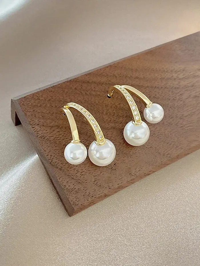 Earrings Yellow Chimes Yellow Chimes Earrings For Women Gold Tone Contemporary Stud Pearl Hanging Drop Earrings For Women and Girls