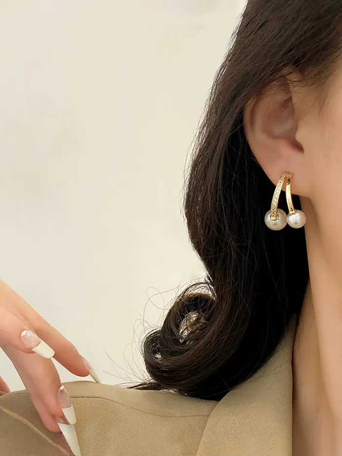 Earrings Yellow Chimes Yellow Chimes Earrings For Women Gold Tone Contemporary Stud Pearl Hanging Drop Earrings For Women and Girls