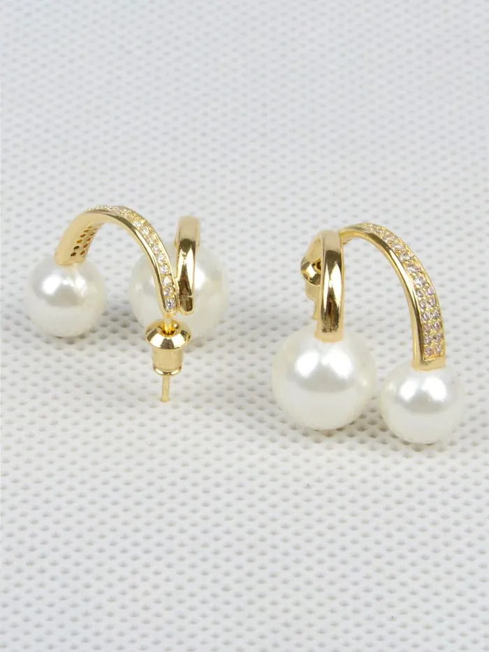 Earrings Yellow Chimes Yellow Chimes Earrings For Women Gold Tone Contemporary Stud Pearl Hanging Drop Earrings For Women and Girls