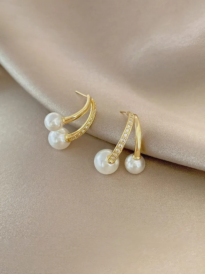 Earrings Yellow Chimes Yellow Chimes Earrings For Women Gold Tone Contemporary Stud Pearl Hanging Drop Earrings For Women and Girls