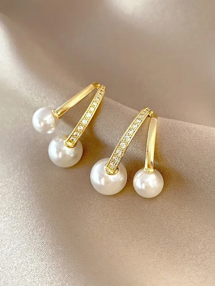 Earrings Yellow Chimes Yellow Chimes Earrings For Women Gold Tone Contemporary Stud Pearl Hanging Drop Earrings For Women and Girls