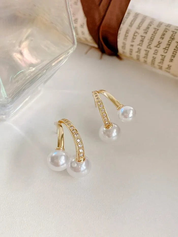 Earrings Yellow Chimes Yellow Chimes Earrings For Women Gold Tone Contemporary Stud Pearl Hanging Drop Earrings For Women and Girls