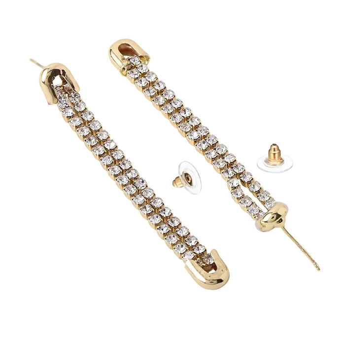 Earrings Yellow Chimes Yellow Chimes Earrings For Women Gold Tone Crystal Studded Long Chain Tassel Drop Dangler Earrings For Women and Girls