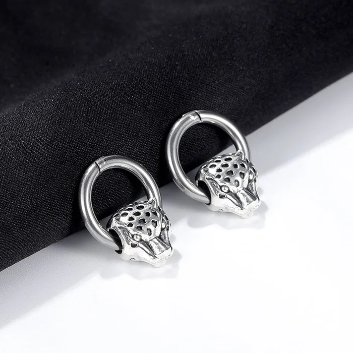 Earrings Yellow Chimes Yellow Chimes Elegant Latest Fashion Stainless Steel Leopard Head Design Silver Hoops Earrings for Men and Women Medium YCFJER421HEADSL