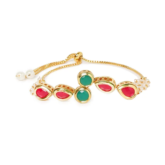 Earrings Yellow Chimes Yellow Chimes Ethnic Design Gold Plated Handmade Kundan Studded Moti Bandhani Work Bracelet For women Girls Earrings Yellow Chimes Yellow Chimes Ethnic Design Gold Plated Handmade Kundan Studded Moti Bandhani Work Bracelet For women Girls