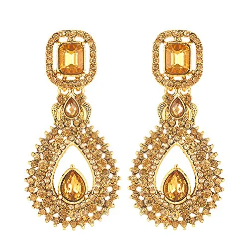 Earrings Yellow Chimes Yellow Chimes Ethnic Gold Plated Traditional Pearl Drops Kundan Jadau Dangler Drop Earrings for Women and Girls