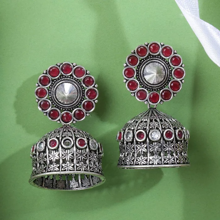 Earrings Yellow Chimes Yellow Chimes German Silver Oxidized Jhumka Jhumki Earrings for Women and Girls