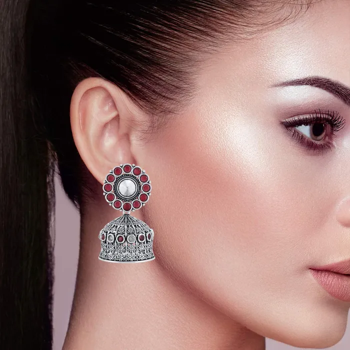 Earrings Yellow Chimes Yellow Chimes German Silver Oxidized Jhumka Jhumki Earrings for Women and Girls