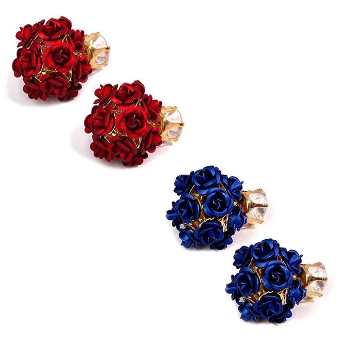 Earrings Yellow Chimes Yellow Chimes Gold Plated Rose Shape Two Sided Stud Earrings for Girls and Women Red and Royal Blue Earrings Yellow Chimes Yellow Chimes Gold Plated Rose Shape Two Sided Stud Earrings for Girls and Women Red and Royal Blue