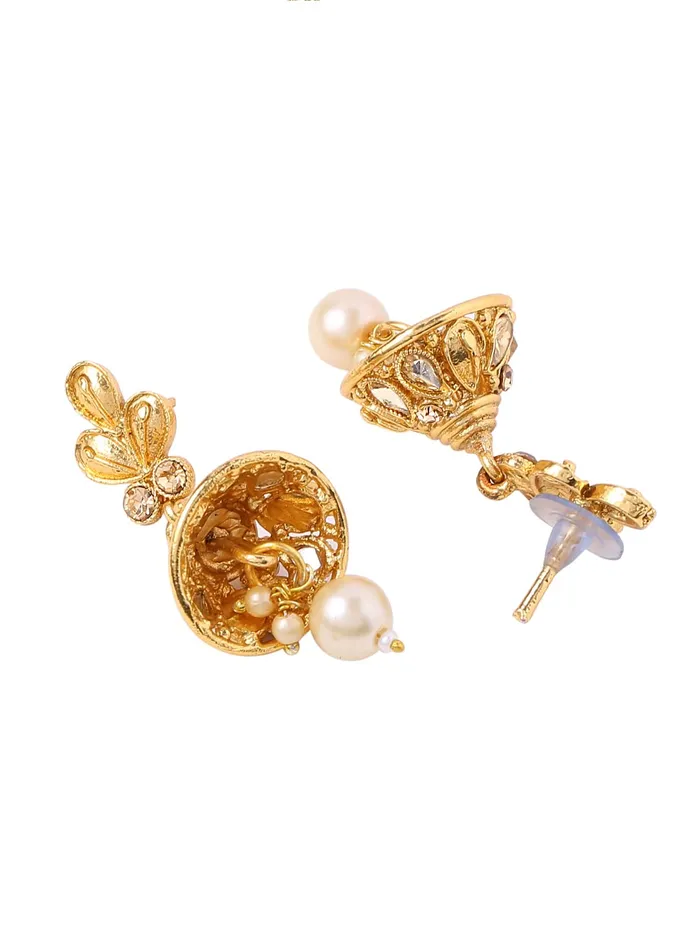 Earrings Yellow Chimes Yellow Chimes Gold Plated Traditional Kundan Studded Pearl Choker Necklace Set with Earrings and maang Tikka Bridal Jewellery Set for Women and Girls Design 8