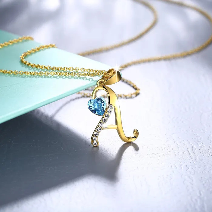 Earrings Yellow Chimes Yellow Chimes Golden Pendant for Women Alphabet Initial A Pendant Gold Plated Blue Crystal Heart Chain Pendant for Women and Girls