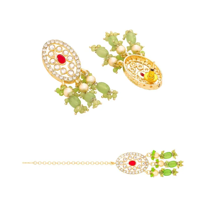 Earrings Yellow Chimes Yellow Chimes Jewellery Set for Women Traditional Green Beads Choker Necklace Set Ethnic Gold Plated Choker Set for Girls Birthday Gift for Girls and Women Anniversary Gift for Wife