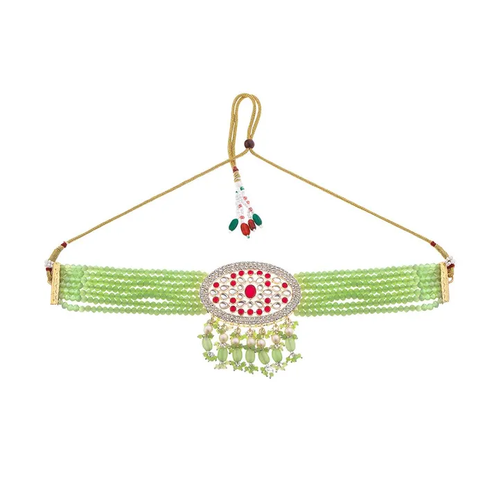 Earrings Yellow Chimes Yellow Chimes Jewellery Set for Women Traditional Green Beads Choker Necklace Set Ethnic Gold Plated Choker Set for Girls Birthday Gift for Girls and Women Anniversary Gift for Wife