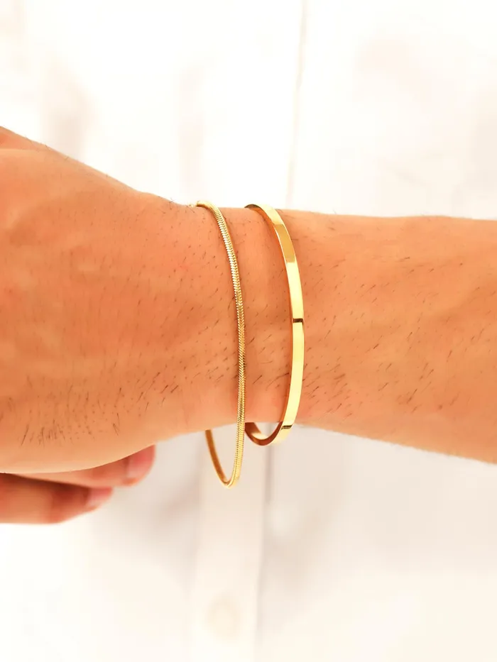 Earrings Yellow Chimes Yellow Chimes Kada Bracelets for Men 2 Pcs Fashion Gold Stainless Steel Hand Accessories