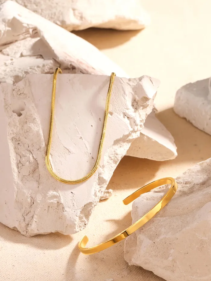 Earrings Yellow Chimes Yellow Chimes Kada Bracelets for Men 2 Pcs Fashion Gold Stainless Steel Hand Accessories