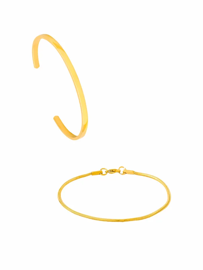 Earrings Yellow Chimes Yellow Chimes Kada Bracelets for Men 2 Pcs Fashion Gold Stainless Steel Hand Accessories