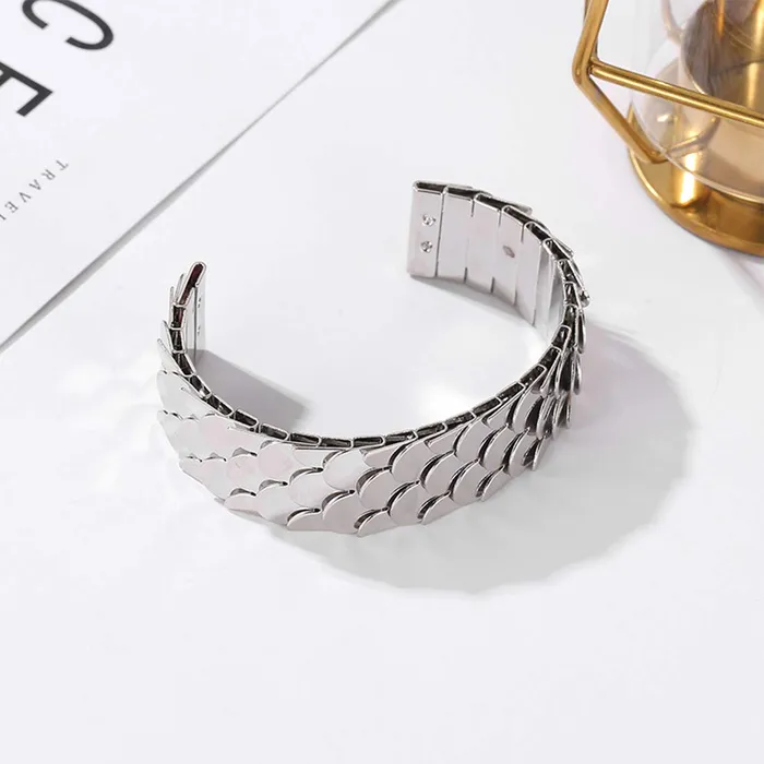 Earrings Yellow Chimes Yellow Chimes Latest Collection Fish Scale Design Silver Plated Cuff Bracelet for Women and Girls