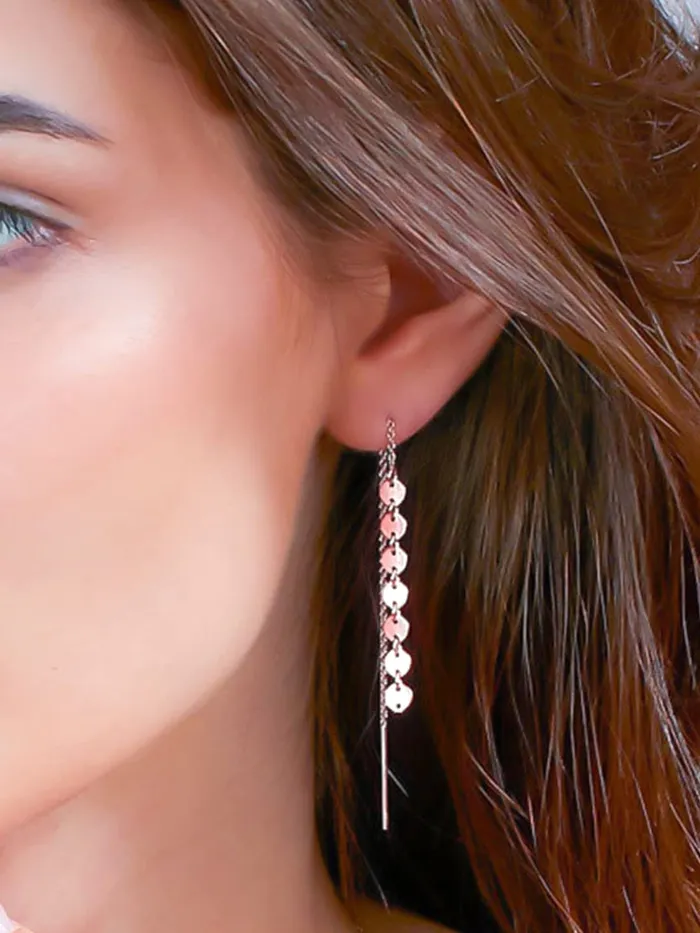 Earrings Yellow Chimes Yellow Chimes Necklace Set for Women Rose Gold Necklace Set Stainless Steel Coin Chain Necklace With Threader Earrings for Women and Girls