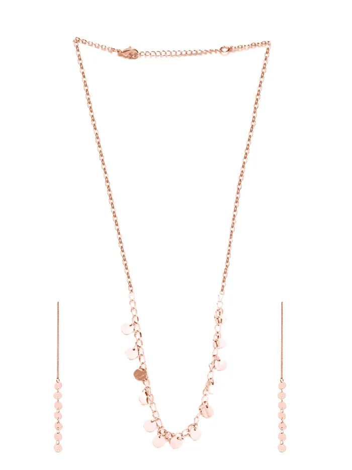 Earrings Yellow Chimes Yellow Chimes Necklace Set for Women Rose Gold Necklace Set Stainless Steel Coin Chain Necklace With Threader Earrings for Women and Girls