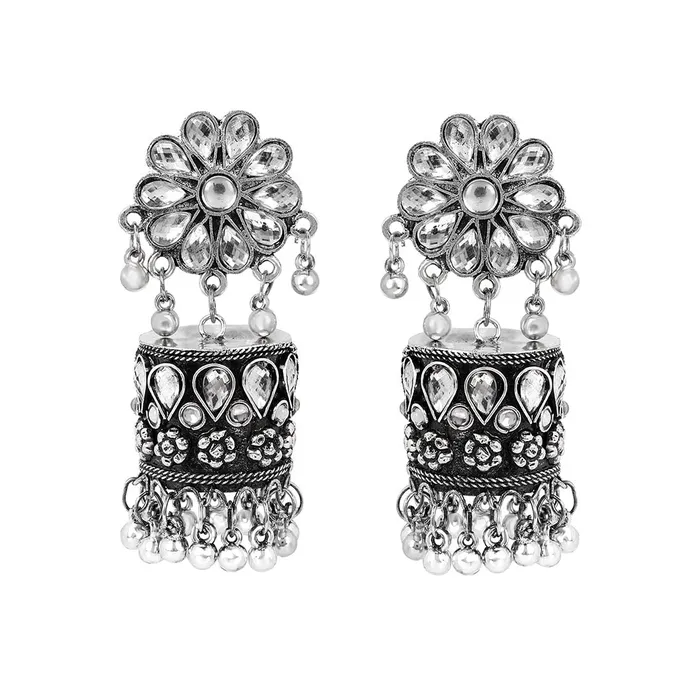Earrings Yellow Chimes Yellow Chimes Oxidised Earrings for Women Traditional Silver Oxidised Floral Design Dome JhumkaJhumki Earrings for Women and Girls Earrings Yellow Chimes Yellow Chimes Oxidised Earrings for Women Traditional Silver Oxidised Floral Design Dome JhumkaJhumki Earrings for Women and Girls