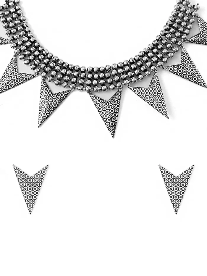 Earrings Yellow Chimes Yellow Chimes Oxidised jewellary set for girls and women SilverPlated Necklace Set Geometric Triangular Design Modern Choker Necklace Set For Women Girls Earrings Yellow Chimes Yellow Chimes Oxidised jewellary set for girls and women SilverPlated Necklace Set Geometric Triangular Design Modern Choker Necklace Set For Women Girls