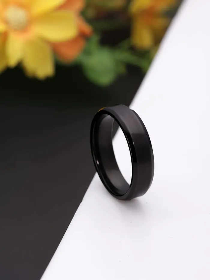 Earrings Yellow Chimes Yellow Chimes Rings for Women Stainless Steel Black Band Style Ring for Women and GirlsSize US 6