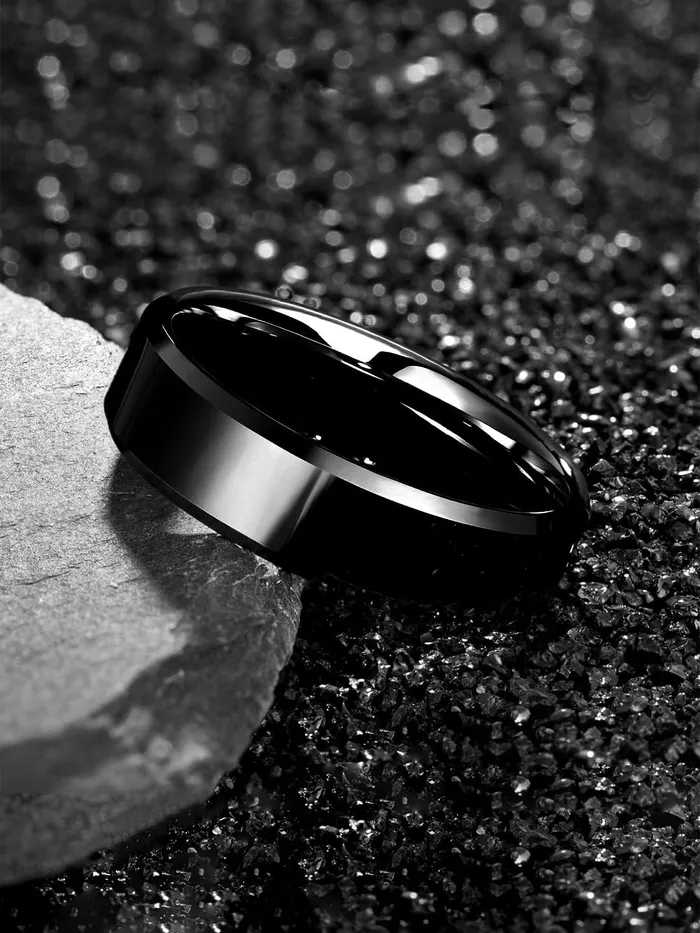 Earrings Yellow Chimes Yellow Chimes Rings for Women Stainless Steel Black Band Style Ring for Women and GirlsSize US 6
