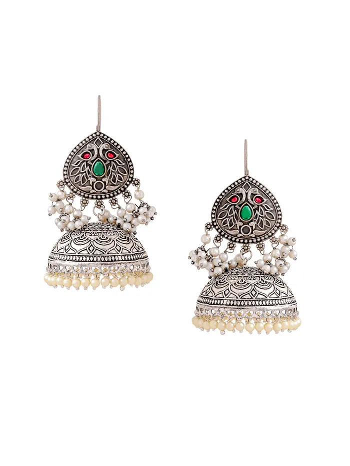 Earrings Yellow Chimes Yellow Chimes Silver Oxidised Jhumka Earrings Elegant Traditional Design Fishhook Closure 67 cm Silver Earrings Yellow Chimes Yellow Chimes Silver Oxidised Jhumka Earrings Elegant Traditional Design Fishhook Closure 67 cm Silver