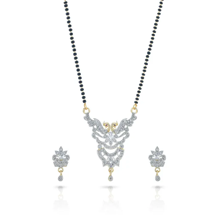 Earrings Yellow Chimes Yellow Chimes Sparkling ADAmerican Diamond Studded Ethnic Traditional Black Beads Golden Peacock Mangalsutra Pendant Set with Earrings for Women Earrings Yellow Chimes Yellow Chimes Sparkling ADAmerican Diamond Studded Ethnic Traditional Black Beads Golden Peacock Mangalsutra Pendant Set with Earrings for Women