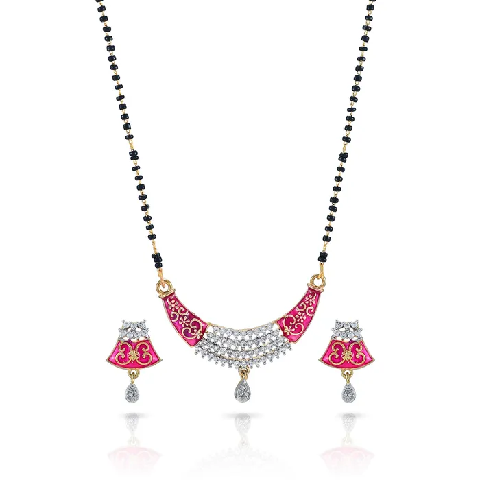 Earrings Yellow Chimes Yellow Chimes Sparkling ADAmerican Diamond Studded Ethnic Traditional Black Beads Meenakari Touch Designer Mangalsutra Pendant Set with Earrings for Women Earrings Yellow Chimes Yellow Chimes Sparkling ADAmerican Diamond Studded Ethnic Traditional Black Beads Meenakari Touch Designer Mangalsutra Pendant Set with Earrings for Women