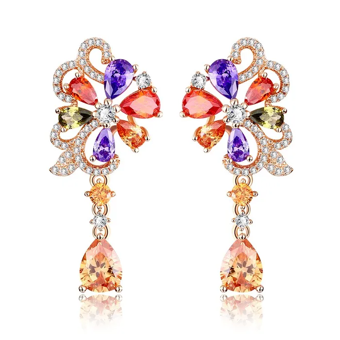 Earrings Yellow Chimes Yellow Chimes Swiss Aaa Zircons Gems Spark 18K Rose Gold Plated Multicolor Dangle Drop Earrings For Women Earrings Yellow Chimes Yellow Chimes Swiss Aaa Zircons Gems Spark 18K Rose Gold Plated Multicolor Dangle Drop Earrings For Women