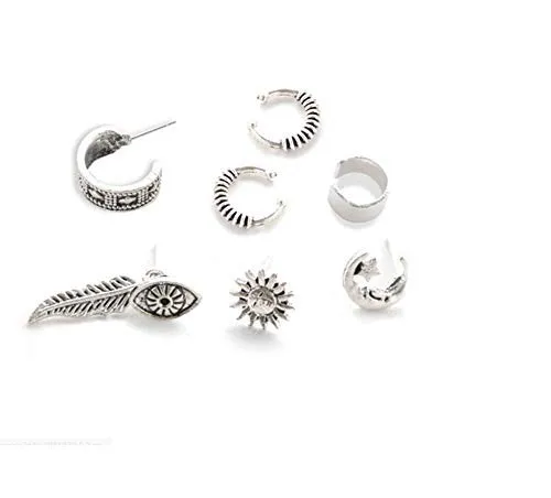 Earrings Yellow Chimes Yellow Chimes Trandy Combo Of 7 Pcs Antique Oxidized Silver Bohemian Mismatch Fashion Ear Stud Earring Earrings Yellow Chimes Yellow Chimes Trandy Combo Of 7 Pcs Antique Oxidized Silver Bohemian Mismatch Fashion Ear Stud Earring