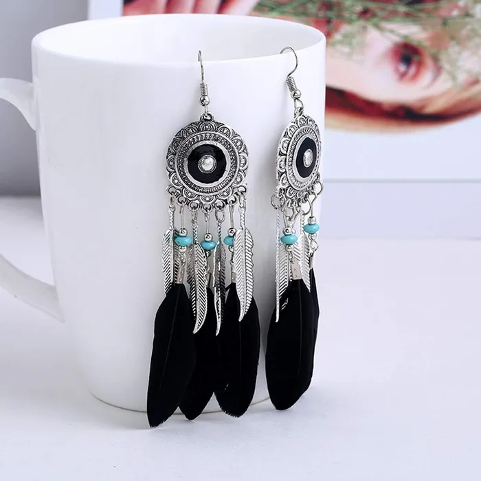 Earrings Yellow Chimes Yellow Chimes Trending Colors Feathers Latest Stylish Long Tassel Earrings for Women Girls Black