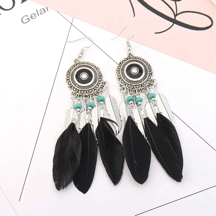 Earrings Yellow Chimes Yellow Chimes Trending Colors Feathers Latest Stylish Long Tassel Earrings for Women Girls Black