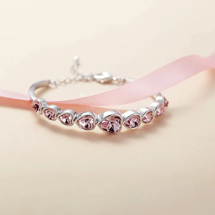 Earrings Yellow Chimes Yellow Chimes Valentine Gift for Girls Bracelet for Women Girls A5 High Grade Pink Crystal Bracelets SIlver Toned Valentine Special Heart Bracelet for Girls Birthday Gift For Girls Women
