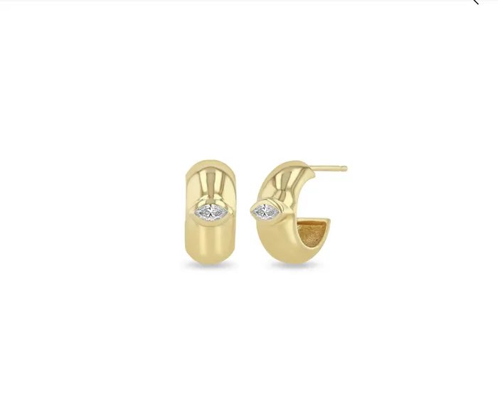 Earrings Zo Chicco 14K MARQUISE DIAMOND WIDE CHUBBY HUGGIE HOOPS