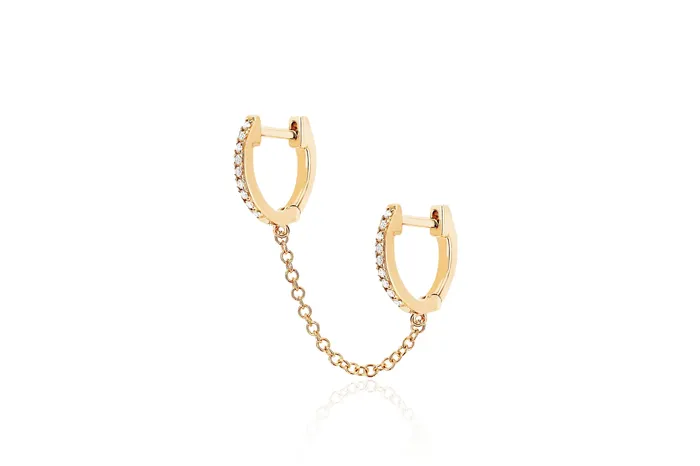 ef collection Earrings Diamond Double Mini Huggie Chain Earring