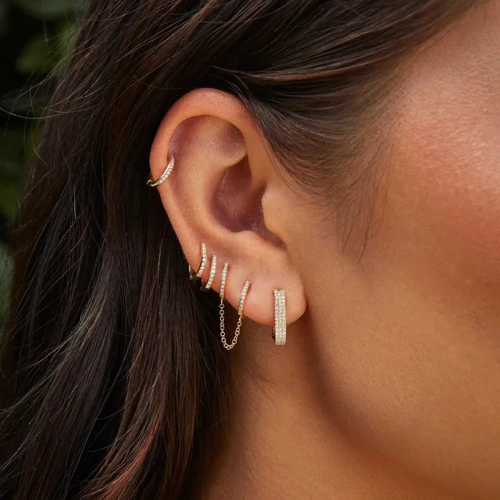 ef collection Earrings Diamond Double Mini Huggie Chain Earring